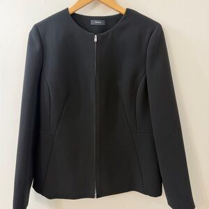 Theory Sculpture Double Crepe Jacket Black Zip Blazer Size 12 NWT